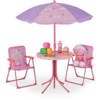 Relaxdays Children’s Camping Furniture Set with Parasol, Folding Chairs & Table, Kids’ Garden Ensemble, Assorted