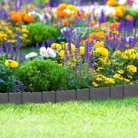 Relaxdays Garden Edging, 10 Piece Set, Flowerbed Lawn Border, Stone Effect, HxW: 10x25 cm, Push-In, Dark Grey