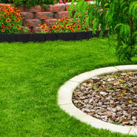 Relaxdays Garden Edging, 10 Piece Set, Flowerbed Lawn Border, Stone Effect, HxW: 10x25 cm, Push-In, Black