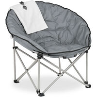 Relaxdays Moon Chair XXL, Folding Camping Seat with Bag, HWD: 98 x 102 x 73 cm, Padded, Collapsible, Grey