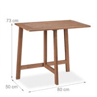 Relaxdays Folding Table, Rectangular, HxWxD: 73 x 80 x 50 cm, Balcony &  Garden, Fir, Outdoor, Wall Tabletop, Brown