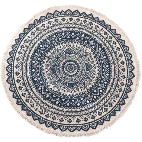 Tapis ronds en coton 90cm lavables en machine tissés à la main glands tapis cercle tapis chic motif bohème tapis de sol tapis bohème pour chambre salon canapé table basse balançoire chaise côté lit (9 (1/5)