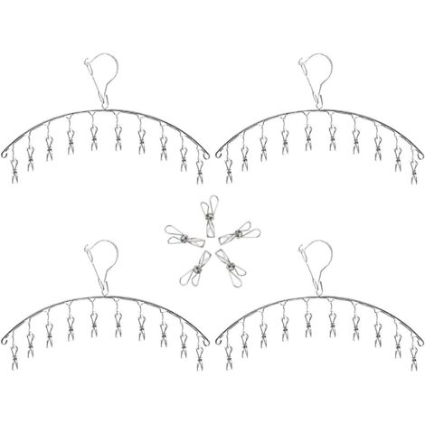 ZOLGINAHÉtendoir à Linge à Suspendre Acier Inoxydable Cintre de Chaussette Séchoirs Cintre avec 10 Pinces pour Couches en Tissu, Soutiens-Gorge, Serviette, sous-vêtement, écharpe, Gants (4 pièces) (1/5)