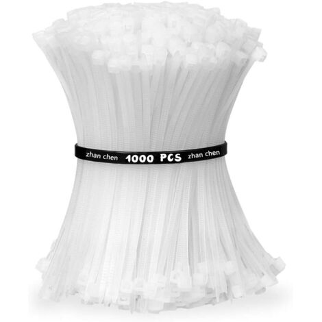 Collier Rilsan Zip Ties 100mm x 2.5mm Attaches Câble Résistant aux UV et à la Chaleur Blanche Lot de 1000 Pièces (1/4)