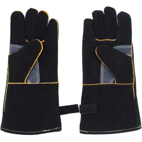 CSPARKV Gants résistants à la Chaleur et au feu Gants de soudage pour cheminée, poêle, Four, Grill, soudage, Barbecue, Porte-Casserole, Gants de Protection en Cuir de Vachette 14 Pouces (1/5)