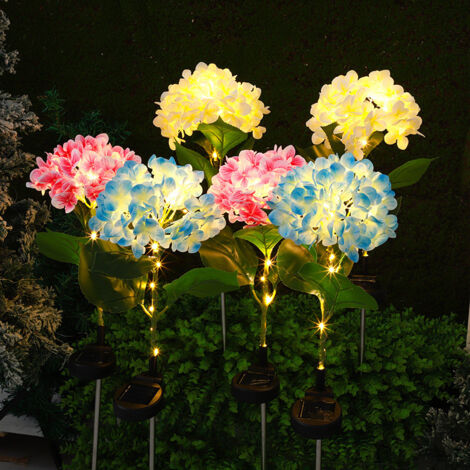 Lot de 3 lampes solaires décoratives d'extérieur en forme d'hortensia, multicolores (1/4)