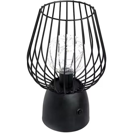 Lampe de Table Industrielle,Retro Lampe de Chevet de Cage en Métal Noir Alimentation par Piles avec Ampoule, Lampe de Table Sans Fil pour Chambre, Salon [Classe énergétique E] (1/5)