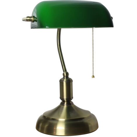Lampe de Table LED Vintage en Verre Vert avec Interrupteur à Chaîne - Lampe de Bureau de Style Rétro pour l'intérieur - Douille avec diffuseur en verre vert inclinable à 90° - Pour Ampoule E27 (1/5)