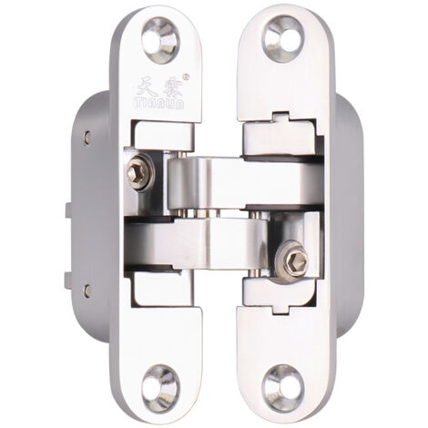 Dpzo – Charnière invisible 3D aluminium – Inox satiné – Pour portes jusqu'à 60 kg – Dimensions 58x95mm – Angle d'ouverture 180°
