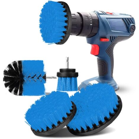 ZOLGINAH Brosse Nettoyage Perceuse 4 pièces, Brosse pour Perceuse Voiture Carrelage Tapis Baignoire Cuisine Toilettes Bleu (1/5)