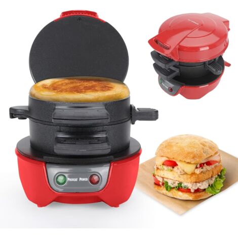 Grille-pain à sandwich, appareil à hamburgers, plaque chauffante antiadhésive haute efficacité, grille-pain 600 W, grille-pain, poêle à crêpes pour petit-déjeuner (rouge)