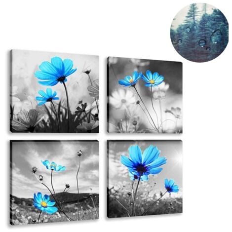 30x30CM,4 Parties Impression sur Toile - Fleur Bleue Impression sur Toile Décoration Murale pour Chambre Peintures à l'huile pour Maison Bain Salon Chambre (1/5)
