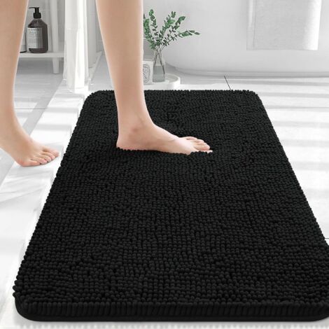 Tapis de bain 50x80cm, tapis de bain chenille ultra doux et absorbant, dos en caoutchouc, séchage rapide, lavable en machine, accessoire de décoration intérieure, noir (1/5)
