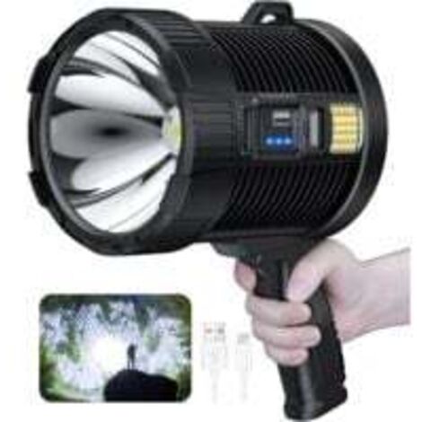 Projecteur rechargeable, lampe torche 100000 lumens à main grande lampe de poche projecteur solaire extérieur super lumineux, avec lampe Cob, 6 modes, étanche IPX5 (noir) (1/5)