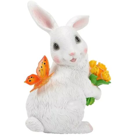 Statue de lapin lumineuse en résine à énergie solaire, décoration de jardin, idéale pour un sentier, un porche, une pelouse, un jardin ou un extérieur, blanche (1/5)