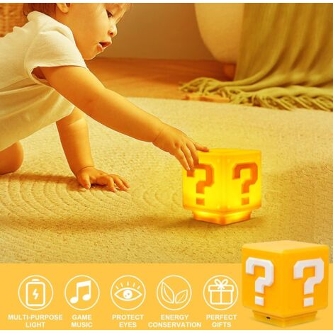 Veilleuse Bluetooth 3D, point d'interrogation stéréo, LED, son original, USB, bloc de construction carré, interrupteur tactile, lampe de chevet, jouet rétro pour enfants, cadeau décoratif (1/5)