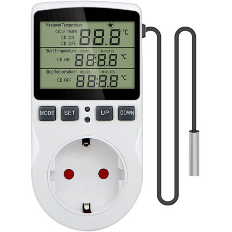 CSPARKV Prise Thermostat Regulateur de Température Numérique Chauffage Refroidissement avec Sonde, LCD Prise Contrôleur de Température Minuteur pour Aquarium Incubateur Serre (1/5)