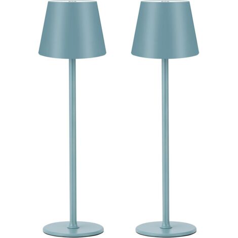 Set de 2 lampes de table LED à intensité variable, sans fil, rechargeables, couleurs chaudes 3000 K, pour intérieur et extérieur, avec USB - C, fer, étanche ip54, bleu (1/5)