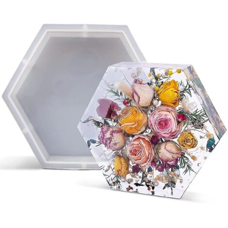 Moules en résine, moules en résine Silicone grand (20x23x5 cm), moules hexagonaux en résine pour la conservation des fleurs, moules profonds pour le moulage de résine (1/5)