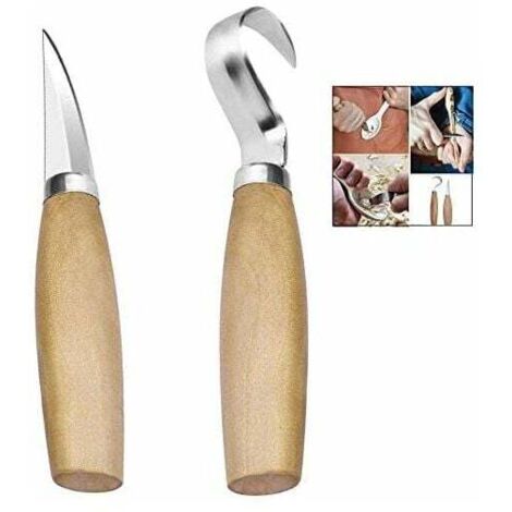 2Pièces Couteau Sculpture Bois, Couteau Croche Bois Outils de Sculpture Bois avec Manche en Bois (1/5)