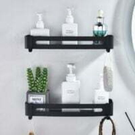 Étagère de douche noire, sans perçage, panier mural de douche en aluminium, étagère de rangement pour salle de bain, étagère de douche adhésive, durable, antirouille (2 couches) (1/4)