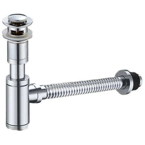 Siphon universel pour évier avec bonde et bonde de salle de bain complète pour évier Argent 1/4 x 30 mm Siphon escamotable, siphon de vidange (1/5)