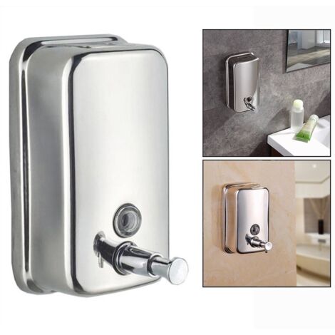 Dpzo – Distributeur de savon mural en acier inoxydable 500 ml – Fixation murale – Fenêtre transparente pour niveau de savon – Bouton-poussoir en cuivre (1/5)