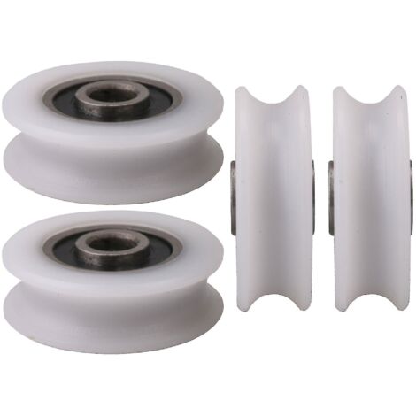 4pcs 4x20x6.5x7.4mm White Inner Dia 4mm U-groove Nylon Pulley Wheel For Sliding Door-- (1/3)