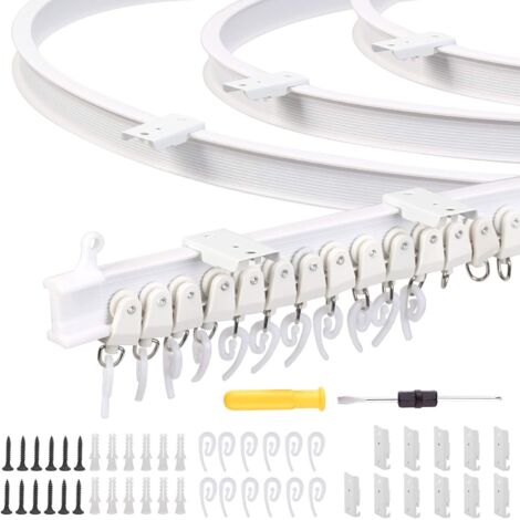 Csparkv – Kit de rail de rideau plafond 3 m – Acier flexible – 26 crochets et poulies – Installation facile pour fenêtres et bureaux – Blanc