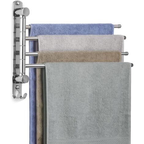 Crea – Porte-serviettes mural pivotant 180° en acier inoxydable SUS304 – 4 bras – Longueur 35 cm – Installation facile pour espaces réduits