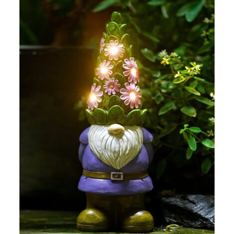 Crea – Nain de jardin solaire avec 7 lumières LED – Plantes succulentes – Décoration extérieure pour patio, balcon, cour – Cadeau unique (1/5)