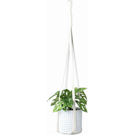 Pot de Fleur Suspendu en PU Cuir, Décoration Murale pour Intérieur et Extérieur, Blanc, Support de Plante (1/4)