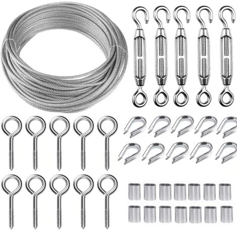 30m Stainless Steel Rope Hanging Kit, Wire Rope Kit, 2mm Coated Stainless Steel Rope, With M5 Rope Tensioner And Eye Hooks, For Climbing Plants, Raili (1/4)
