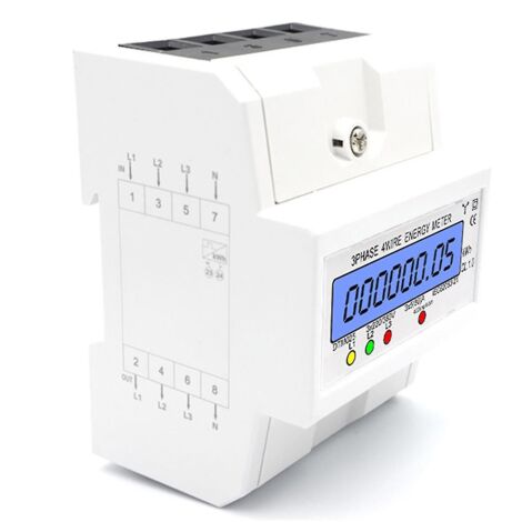 Crea – Compteur d'énergie triphasé 4 fils 220/380V 5-80A – Écran LCD rétroéclairé – Installation sur rail DIN – Haute précision