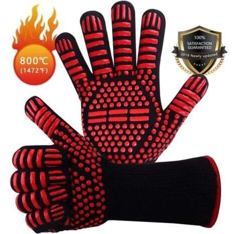 Gants de Barbecue en Silicone antidérapants EN407 pour Barbecue, Four, Four, Gants de Cuisson résistants à la Chaleur, Gants de cheminée, Gants de cheminée, Gants de cheminée jusqu'à 800 ḞC - Rouge (1/4)