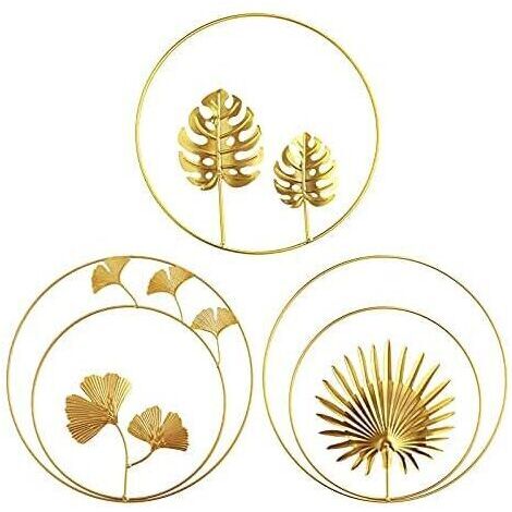 Fer Mural Sculptures, 3Pcs Décoration Murale en Métal Fer Ornements Murale en Feuille de Tortue et Feuille de Palmier pour Bureau à Domicile Salon Décoration Dhôtel (3pcs) (1/4)