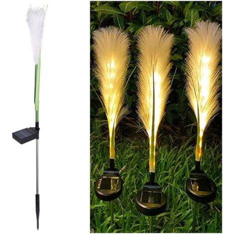 Lot de quatre lampes solaires à roseaux pour décoration de jardin, paysage extérieur étanche, lampes à roseaux à fibre optique pour patio, cour, pelouse, allée, canal, place commerciale (lot de quatre (1/4)