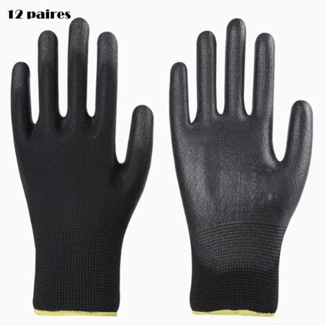 12 pièces de gants de travail minces enduits de PU, gants de travail enduits antistatiques, ceinture de travail en caoutchouc antidérapant respirant et résistant à l'usure (taille S), (1/5)