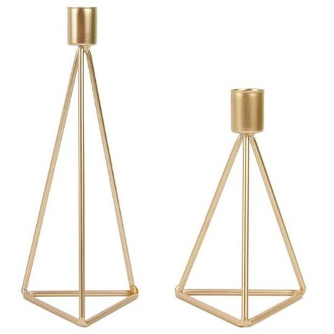 Lot de 2 Bougeoirs Chandeliers Candélabres en Or Métal Géométrique, Bougeoirs de différentes Tailles, Vintage Bougeoir de Décoration de Table Mariage, (1/5)