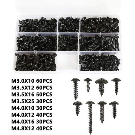 Vis à tôle noire auto-fonctionnelle 340 pièces, vis en acier au carbone auto-inoxydable, vis à tête plate, tête cruciforme pour bois, taille: M3.0-m4.8 (1/5)