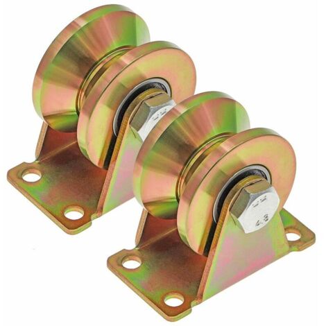 2 Pcs Roue gorge V, roues pour portail coulissant 50mm, roues en acier avec rainure en V, pour portail coulissant,capacité de charge 270kg par roulette (1/5)