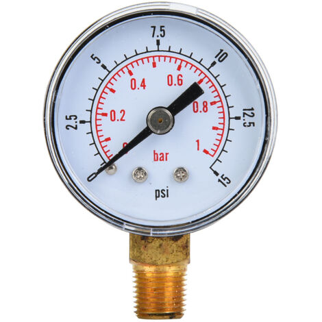 Manomètre mécanique 1/8" BSPT, raccord inférieur pour air, huile, eau (0-15 psi, 0-1 bar) (1/5)
