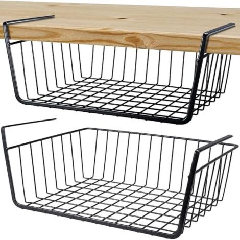 Lot de 2 paniers de rangement suspendus en métal pour cuisine, bureau, garde-manger, salle de bain, armoire (1/5)