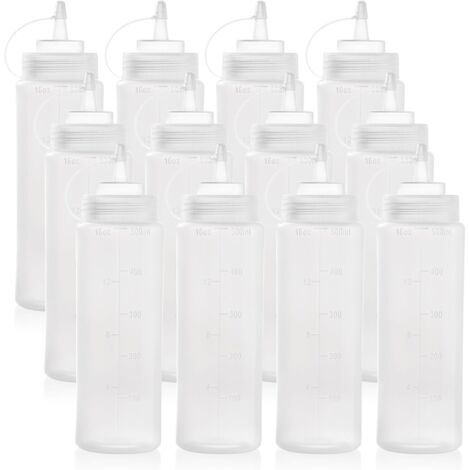 12 Pièces 500ml Bouteilles de Condiment Squeeze Bouteilles vides en Plastique avec Bouchon tournant et Mesure pour Sauces Ketchup (1/5)