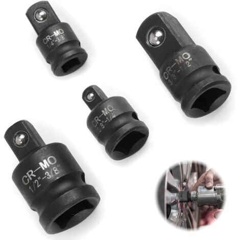 4 pcs adaptateur douille, 3/8 vers 1/4, 1/4 vers 3/8, 1/2 vers 3/8, 3/8 vers 1/2, acier chrome - molybdène(CR-MO), reducteur carre, raccord douille, adaptateur cliquet (3/8 1/4 1/2 4pcs) (1/5)