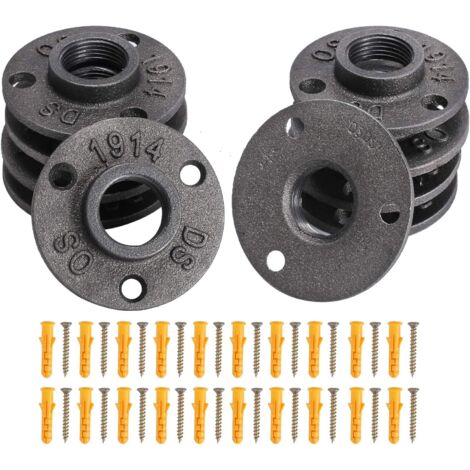 10 pcs Bride 3/4'' BSP Bride Filetée Bride de Tuyau 3 Trous avec Vis Brides de Connexion en Fonte Malléable pour Tuyau Robinet Étagère Murale Plancher DIY Artisanat Décoration (1/6)