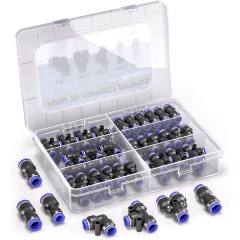 46 Pcs 6mm Kit de connecteur de Tuyau d'air à Pression Rapide pneumatique (connecteur Droit/coudé/té/séparateur 6mm et connecteur réducteur 4-6.4-8.6-8mm) (1/4)