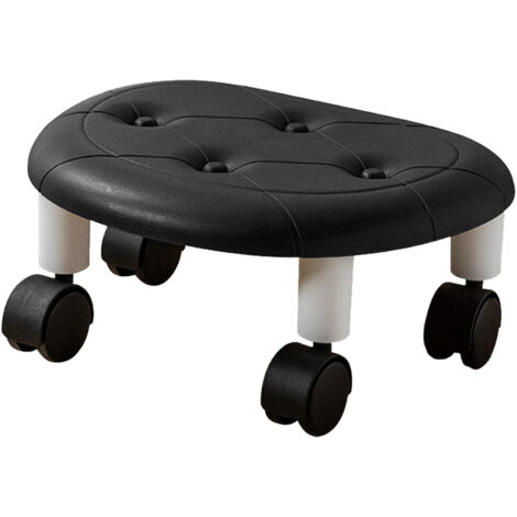Fuax – tabourets roulants ronds et bas, en cuir, roue universelle, petit tabouret pivotant à roulettes, capacité de poids élevée pour la maison, noir (1/5)