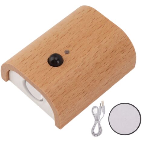 Applique murale LED en bois de hêtre avec capteur de mouvement du crépuscule à l'aube, éclairage latéral à 2 ctés, rechargeable par USB (1/5)