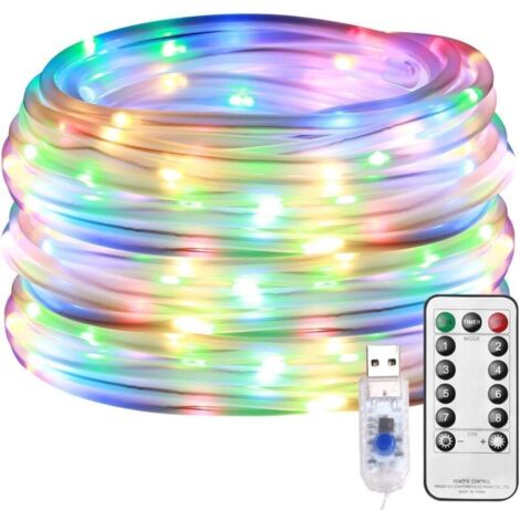 Forehill – Guirlande lumineuse d'extérieur 10m – Tube LED USB étanche IP65 – 100 LED – 8 modes télécommande – Minuterie programmable 6h/18h (1/5)